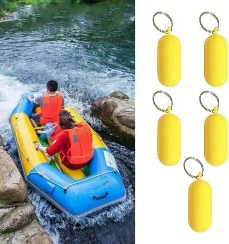 Miniatura 3 de BRAVECOW 5 llaveros flotantes de barco de 2.68 x 0.98 pulgadas, diseño de boya amarilla, forma ovalada, llavero flotante de plástico, accesorio