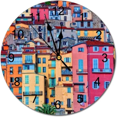 Miniatura 19 de Reloj de pared silencioso sin tictac de PVC, paisaje con hermosa puesta de sol en el campo C, funciona con pilas, 10 pulgadas (9.8 in), reloj