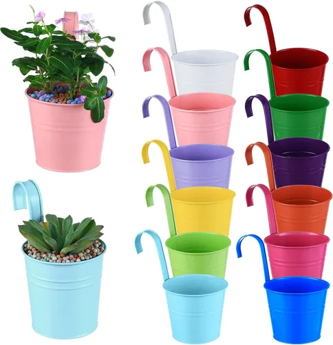 Miniatura 10 de Paquete de 12 macetas de balcón para colgar, maceta colorida de 4 pulgadas, soporte pequeño para plantas colgantes para interiores y exteriores