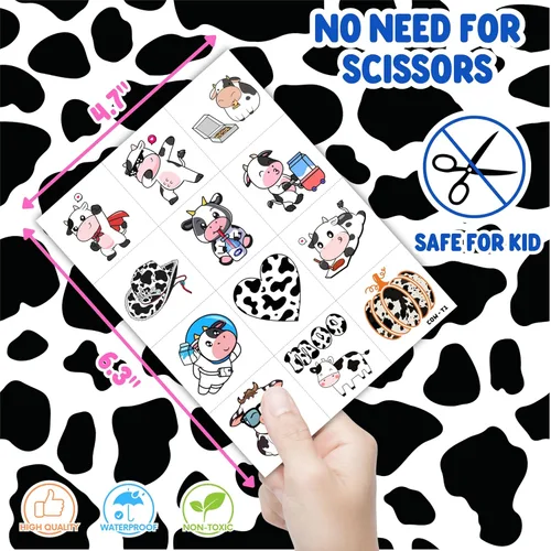 Miniatura 5 de 96 tatuajes temporales precortados de vaca para niños, suministros para fiestas de cumpleaños de animales de granja, decoraciones y recuerdos