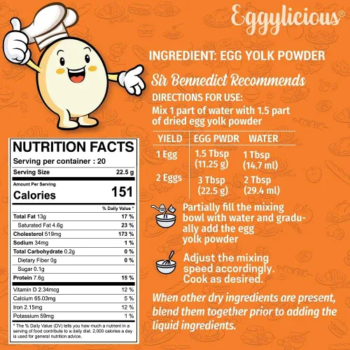 Miniatura 2 de Polvo de yema de huevo Eggylicious, proteína en polvo natural seca, hecha de huevos frescos, pasteurizada, para batidos, sin transgénicos, sin