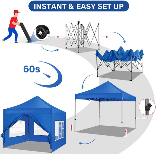 Miniatura 5 de COBIZI Carpa Toldo Emergente de 10x10 pies, Toldo de 10x10 con 4 Paredes Laterales Impermeable de Servicio Pesado Carpa Comercial para Fiestas