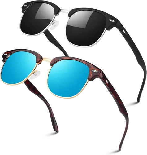 Miniatura 18 de LINVO Gafas de sol polarizadas sin montura para hombres y mujeres, lentes de sol clásicos retro con medio marco para conducir, protección UV Un