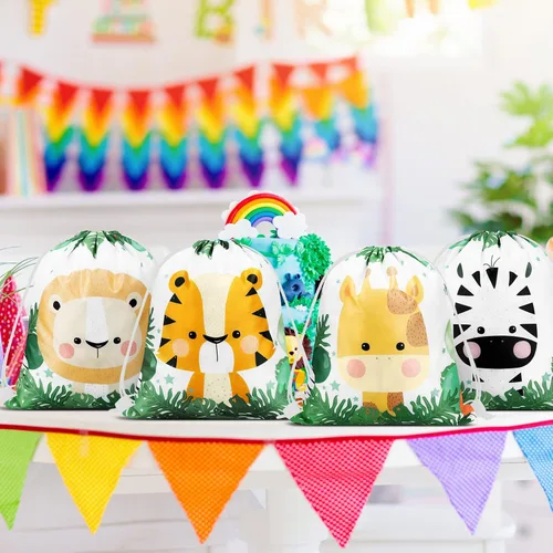 Miniatura 2 de Ferraycle Bolsas con cordón de safari de animales, regalos de selva, regalos de fiesta, vida silvestre, bolsas de golosinas para vacaciones