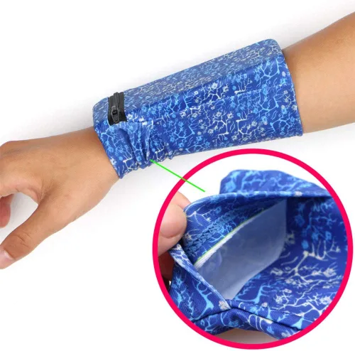 Miniatura 3 de Muñequera con 2 bolsillos, cartera, para teléfono celular, para tobillo, banda de sudor, para brazo, bolsa oculta, para viajar, correr, Azul