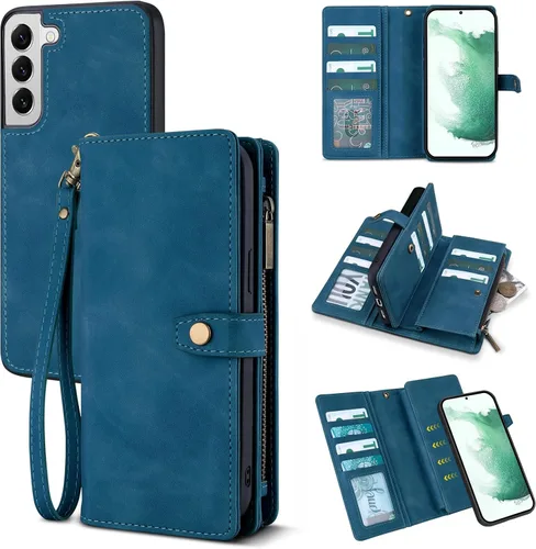 Miniatura 32 de TwoHead Funda tipo cartera para Samsung Galaxy S22 Ultra con tarjetero y funda magnética desmontable, funda de cuero con protección completa