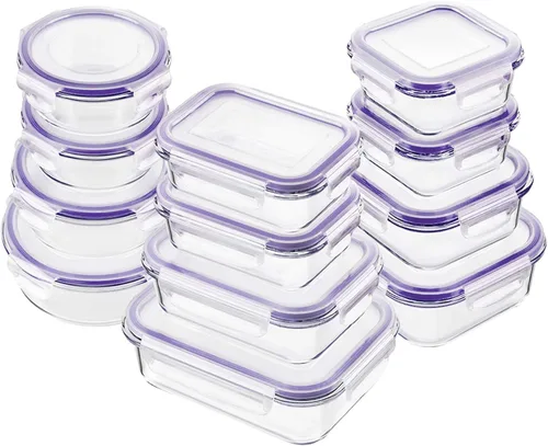 Miniatura 7 de Bayco Contenedores de vidrio para almacenamiento de alimentos con tapas, 24 piezas, preparación de comidas, cajas Bento herméticas, a prueba