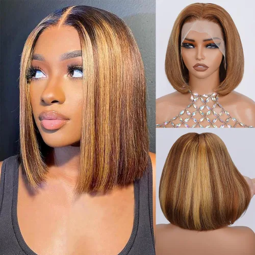 Miniatura 20 de UTIDE Peluca Bob Rubia 613 de Cabello Humano Pelucas Cortas de Cabello Humano 8 Pulgadas Peluca Frontal de Encaje 613 Cabello Humano Pre Arrancado