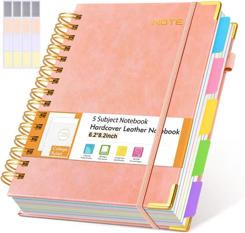 Miniatura 12 de Cuadernos en espiral de 8.5 x 11 pulgadas para trabajar con pestañas divisorias extraíbles, 300 páginas, cuaderno de 5 materias con rayas