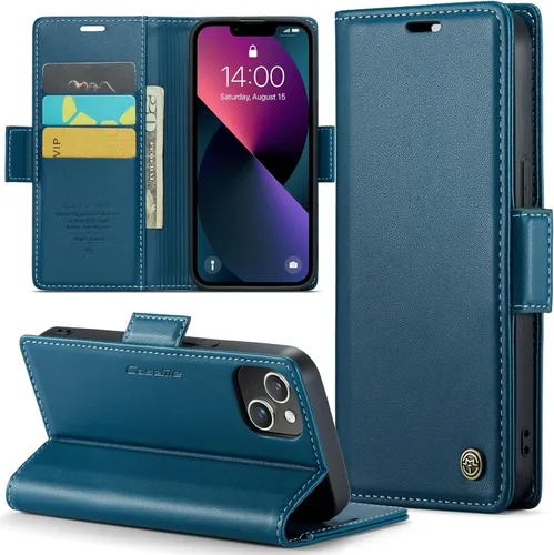 Funda para iPhone 13, Funda Cartera de Cuero PU Premium con Tapa Plegable con [Bloqueo RFID][Portador de Tarjetas][Función de Soporte] Protección