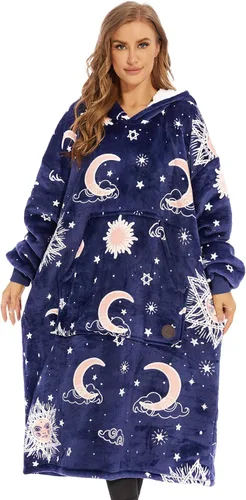 Miniatura 6 de Three Poodle - Manta con capucha portátil para niños, sudadera de sherpa de gran tamaño con capucha gigante, manta con capucha cálida y acogedora