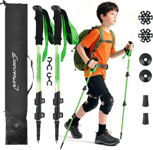 Clostnature Bastones de senderismo para niños, bastones de senderismo plegables y ligeros, paquete de 2 bastones de aluminio para niños,