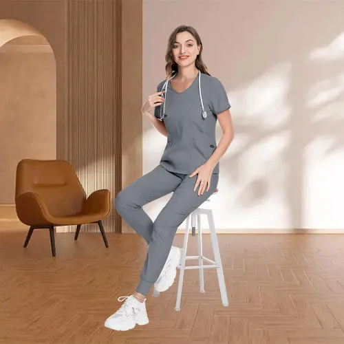 Miniatura 14 de niaahinn Conjunto de uniformes médicos para mujer, uniformes de enfermería, cuello en V clásico y pantalones quirúrgicos para correr