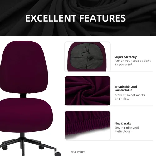 Miniatura 2 de Fundas elásticas para asiento de silla de oficina de escritorio - Funda universal de spandex para silla de computadora - Fundas removibles lavables