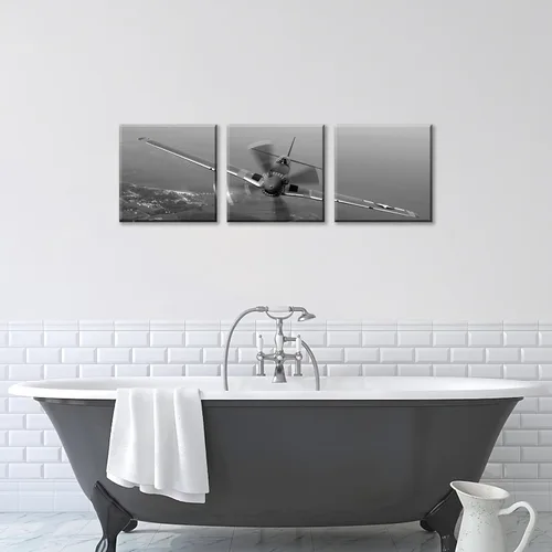 Miniatura 6 de 3 piezas de arte de pared en lienzo en blanco y negro vintage de la Segunda Guerra Mundial, aviones de combate militares, impresiones de fotografía