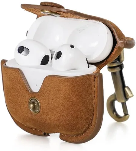 Miniatura 8 de Hiram - Funda de cuero genuino para AirPods de 3ª generación 2021, funda de viaje portátil de cuero de vaca de caballo loco para Airpods de 3ª