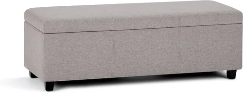 SIMPLIHOME Avalon - Banco contemporáneo tipo otomana rectangular con almacenamiento de 48 pulgadas de ancho, en tela con aspecto de lino color gris