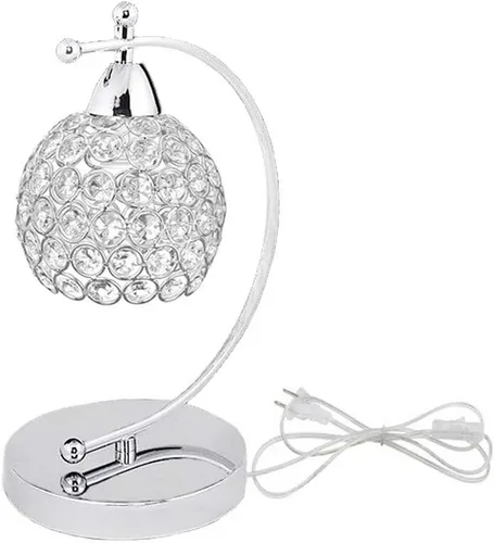 Onerbuy Moderna lámpara de mesa de cristal enchufable, lámpara de mesa de noche cromada plateada E27 con interruptor de encendido/apagado en línea