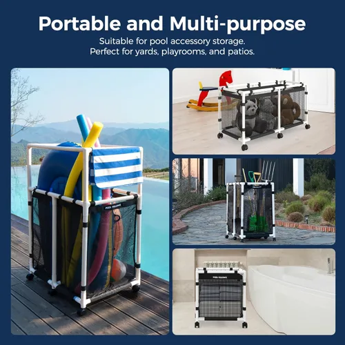Miniatura 2 de Contenedor de almacenamiento para piscina, 105 galones, soporte para fideos, juguetes, flotadores, toallas, organizador de malla para equipos