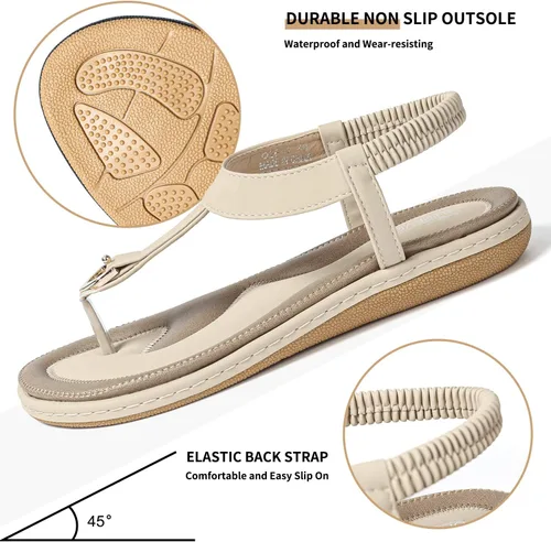 Miniatura 3 de SHIBEVER Sandalias bohemias para mujer de verano con cuentas y tirantes delgados al tobillo, zapatos elegantes
