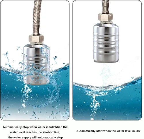 Miniatura 4 de Paquete de 2 válvulas de flotador de agua, control automático de nivel de acero inoxidable con conexiones de 1/2 y 3/4 pulgadas para peceras