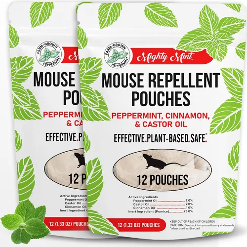 Miniatura 10 de Mighty Mint Bolsas repelentes de ratones, fórmula de menta, aceite de ricino y canela, disuasorio natural para ratones y roedores, protección a base