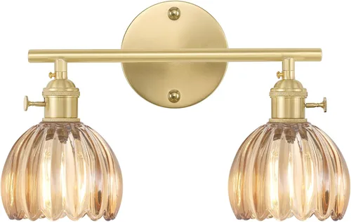 Miniatura 11 de Shenmoyl Accesorios de Iluminación para Baño, Lámpara de Pared de Latón de 3 Luces para Tocador Sobre Espejo con Pantalla de Cristal Tulipán Base