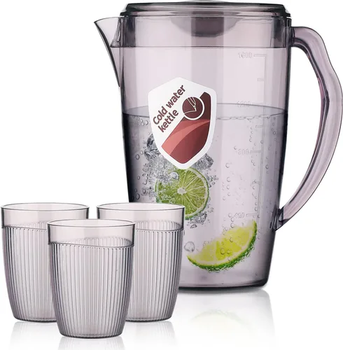 HOMQUEN Jarra de plástico con 3 tazas, jarra de agua de 60 onzas/1.8 L con tapa, jarra de té helado, jarra de agua, jarra de agua con asa para té,