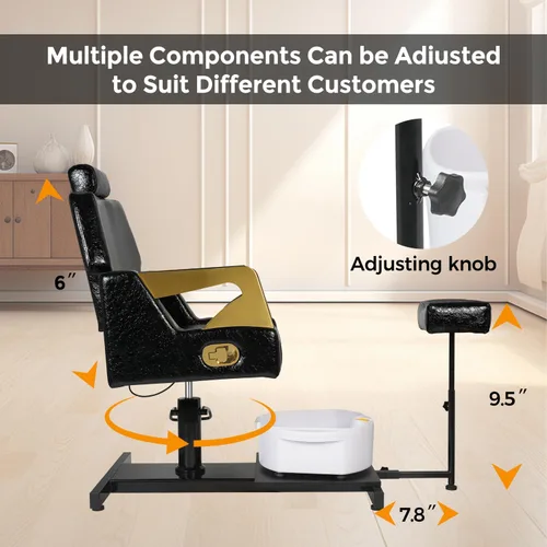 Miniatura 4 de Silla de pedicura con taburete y baño de pies de masaje, estación de pedicura giratoria de 360°, altura ajustable hidráulica, sin fontanería