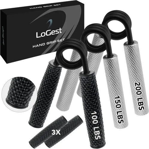 Logest Juego de Agarre de Mano de Metal, 100LB-200LB Paquete de 3, 50LB-200LB Paquete de 4, Fortalecedor de Agarre Antideslizante de Servicio Pesado