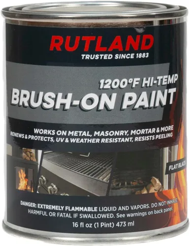Rutland Products, Black Rutland - Pintura para estufa plana con brocha, 1200 grados F, 16 onzas líquidas, onzas líquidas (paquete de 1)