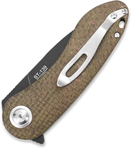 Miniatura 3 de Sitivien ST139 Sandvik 14C28N Cuchillo plegable de hoja de acero, cuchillos de herramientas EDC con mango Micarta para acampar al aire libre, Verde