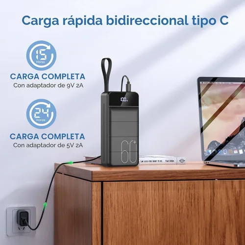 Miniatura 3 de Cargador portátil de 60000 mAh, carga rápida, 22.5 W, PD4.0 y QC 4.0 con cargador de batería USB C, cargador portátil de alta capacidad, cargador
