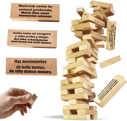 Miniatura 5 de 1step2dream Juego de torre de apilamiento español Juego de bloques bilingües para niños y adultos Perfecto para la familia, aula 54 comandos