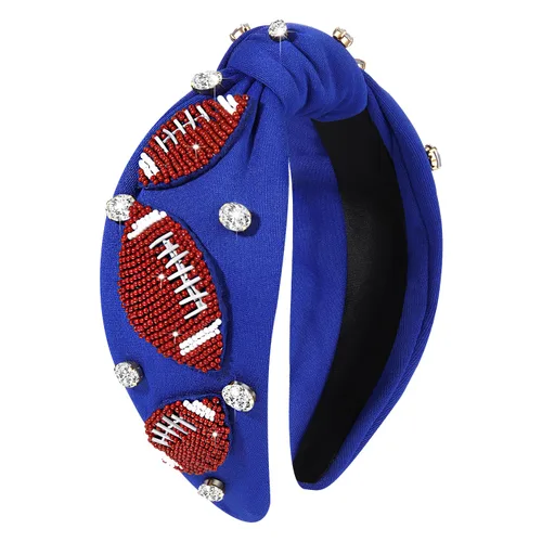 Miniatura 10 de NVENF Diadema de fútbol para mujer, accesorios de fútbol para mamá, diadema anudada con cuentas de fútbol, diadema anudada con diamantes