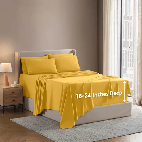 Miniatura 11 de Nestl Juego de sábanas extra profundas tamaño King, sábanas transpirables y refrescantes de 6 piezas, juego de ropa de cama de lujo con bolsillos