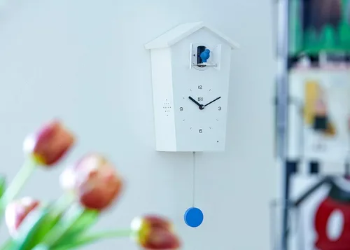 Miniatura 3 de KOOKOO Casa de pájaros blanca, reloj de cuco de diseño moderno con 12 voces naturales de pájaros o llamada de cuco Blanco