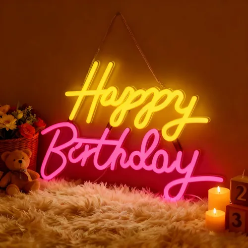Miniatura 8 de Letrero de neón de feliz cumpleaños, letrero de neón para decoración de pared, luz de neón regulable alimentada por USB, letrero LED de feliz