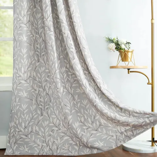 Miniatura 17 de VOGOL Cortinas de dormitorio con estampado de pájaros, paneles de ventana con ojales florales que oscurecen la habitación, cortinas de lino Morado