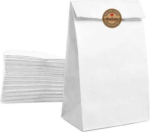 Miniatura 7 de Bolsas de almuerzo de papel, 50 unidades, grandes, color blanco, bolsas de papel kraft de papel blanco de 8 libras, sacos de almuerzo blancos 50