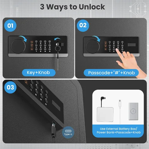 Miniatura 2 de Locksworth Caja de seguridad antirrobo de 1.4 pies cúbicos con bolsa impermeable ignífuga, caja de seguridad electrónica para el hogar, oficina