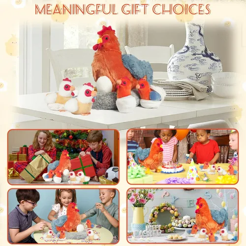 Miniatura 7 de Juego de peluche de pollo 9 en 1, juguete de peluche de pollo para niños, gallina ponedora de huevos con cremallera, pollos y huevos, juguetes