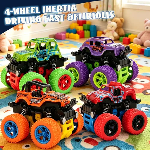 Miniatura 9 de Camión monstruo para niños de 3, 4, 5, 6, 7 años, paquete de 4 juguetes de automóvil impulsados por fricción Push and Go, juego de vehículos