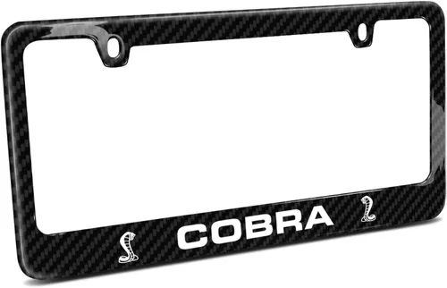 iPick Image Marco de matrícula hecho para Ford Mustang Cobra con doble logotipo, color negro, fibra de carbono 3K, acabado brillante