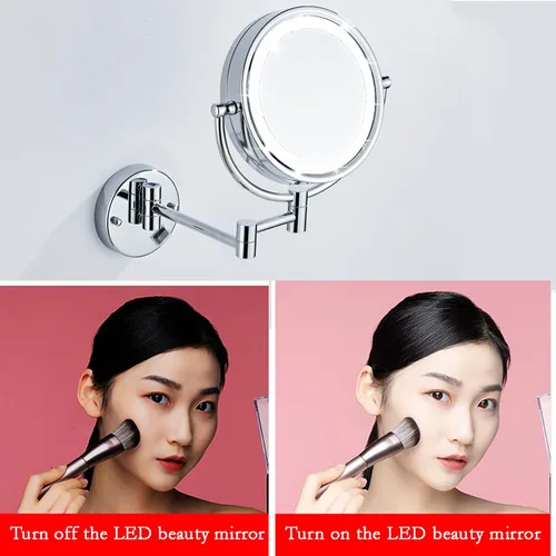Miniatura 3 de Espejo de maquillaje montado en la pared, espejos de tocador con iluminación LED, rotación de 360 grados, doble cara para baño o dormitorio