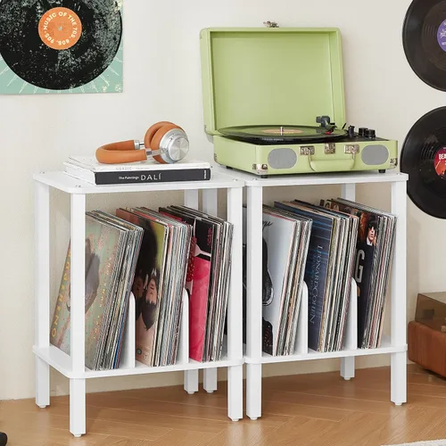 Miniatura 13 de LELELINKY Soporte para tocadiscos de 2 niveles con almacenamiento de discos de vinilo hasta 100 álbumes, soporte para discos de dormitorio y mesa
