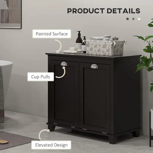 Miniatura 5 de HOMCOM Gabinete de lavandería con doble inclinación, armario de almacenamiento de baño con canasta de 2 compartimentos, gabinete de baño moderno