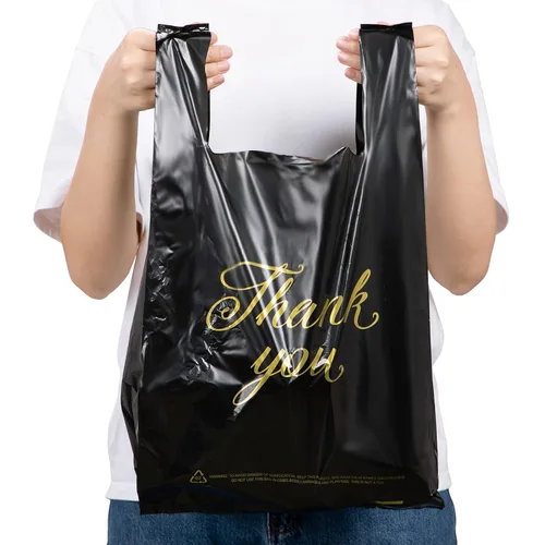 Miniatura 5 de Zonon 200 bolsas de plástico de agradecimiento de 3 tamaños de grosor, 2 mil, bolsas para camisetas de compras con asa para vendedores minoristas