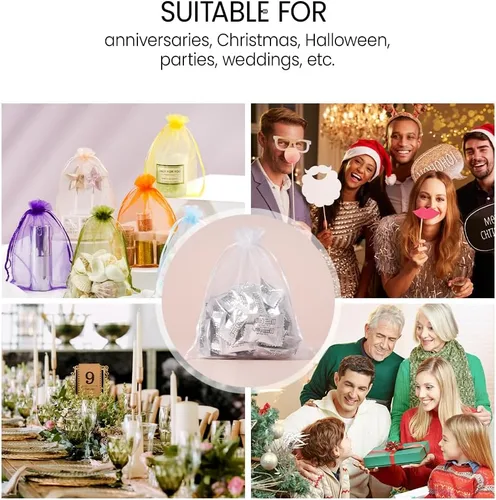 Miniatura 5 de Meowoo 100 bolsas de organza, bolsas de malla pequeñas de 3 x 4 pulgadas con cordón, bolsas de regalo de malla con cordón para joyas, dulces