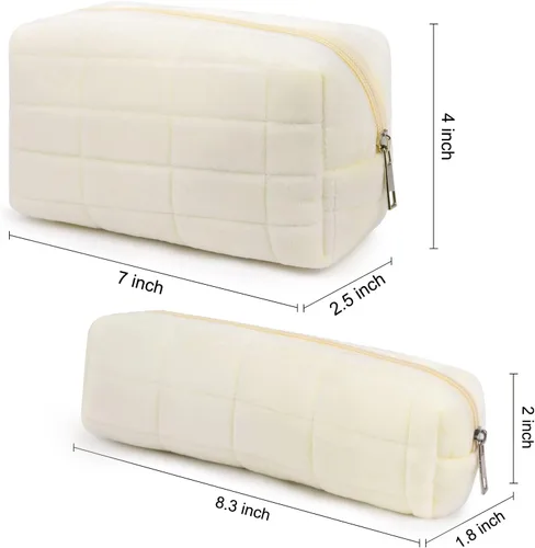 Miniatura 3 de SOIDRAM Bolsa de Maquillaje a Cuadros Bolsa Cosmética de Felpa Blanca Bolsa de Maquillaje 1 Pieza de Gran Capacidad Bolsas de Maquillaje y 1 Pieza